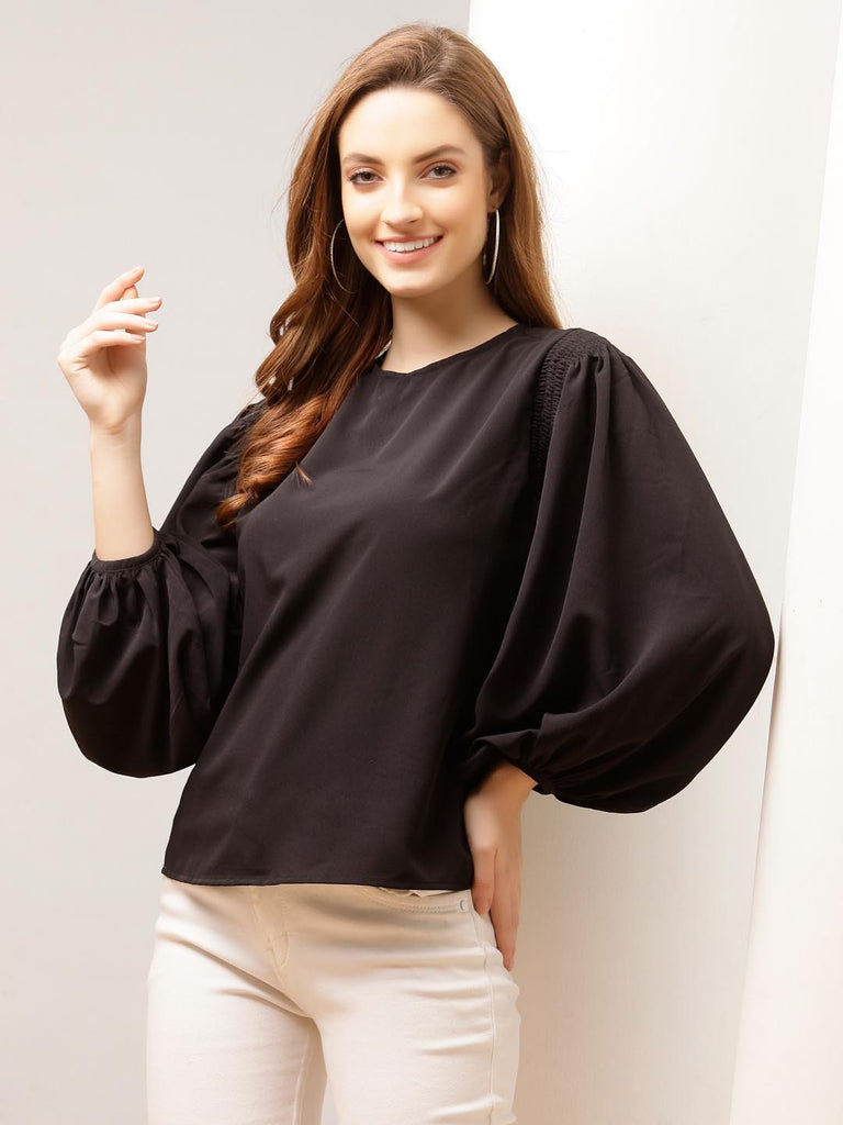 Black Blouson Sleeve Top | Tops & Shirts |Ayro Lane