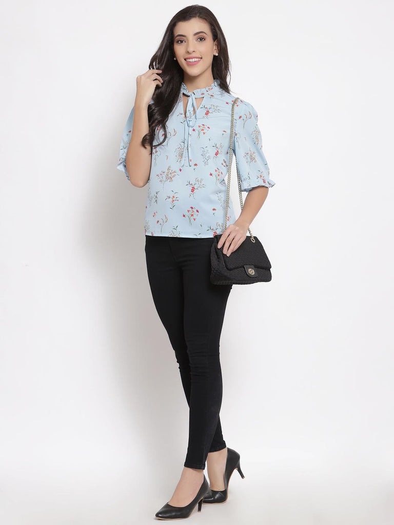 Blue Ruffle Neck Top | Tops & Shirts |Ayro Lane