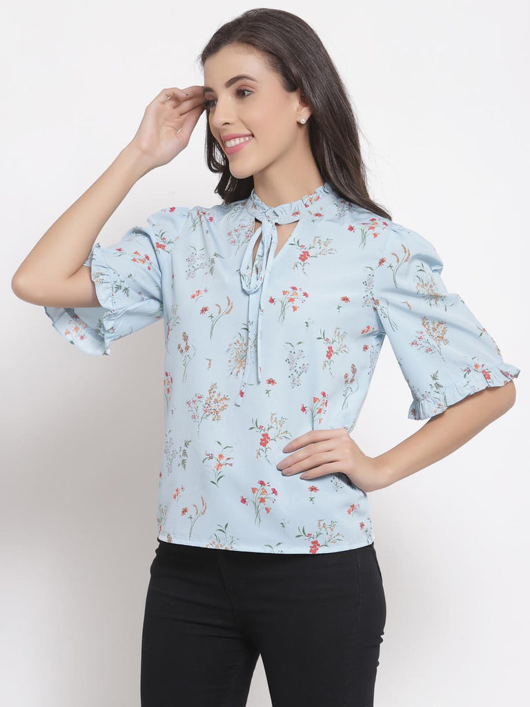 Blue Ruffle Neck Top | Tops & Shirts |Ayro Lane