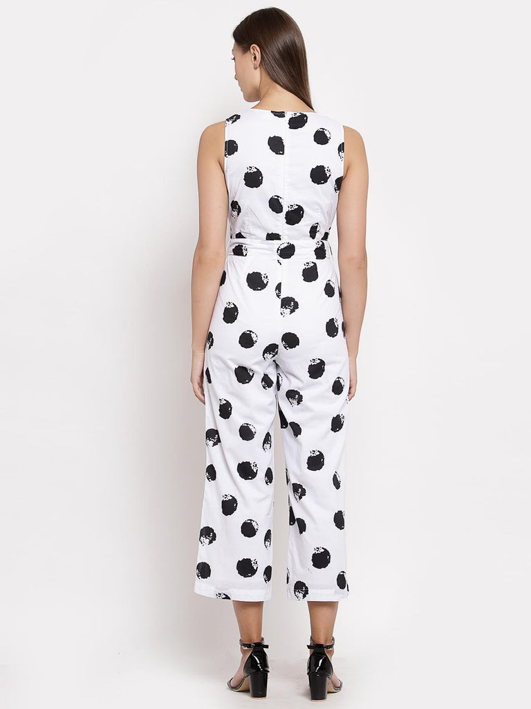 White Polka Dot Overlap Tie Knot Jumpsuit | Clothing |Ayro Lane