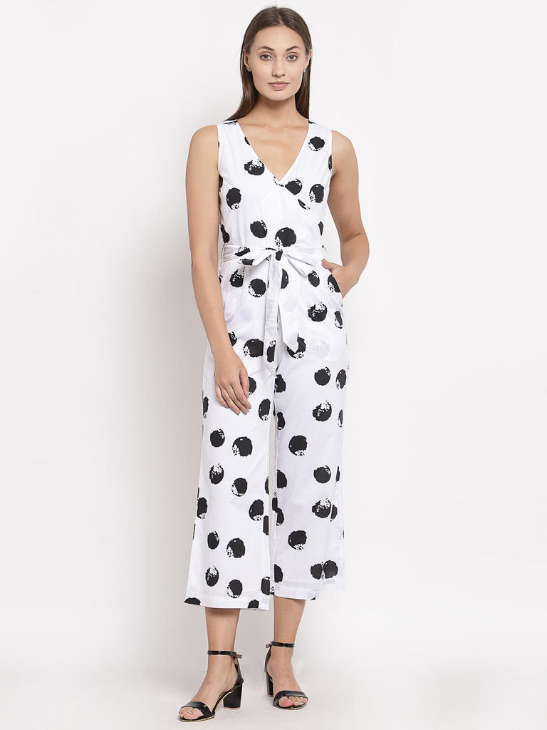 White Polka Dot Overlap Tie Knot Jumpsuit | Clothing |Ayro Lane