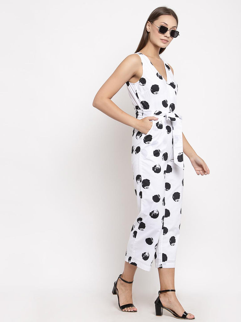 White Polka Dot Overlap Tie Knot Jumpsuit | Clothing |Ayro Lane