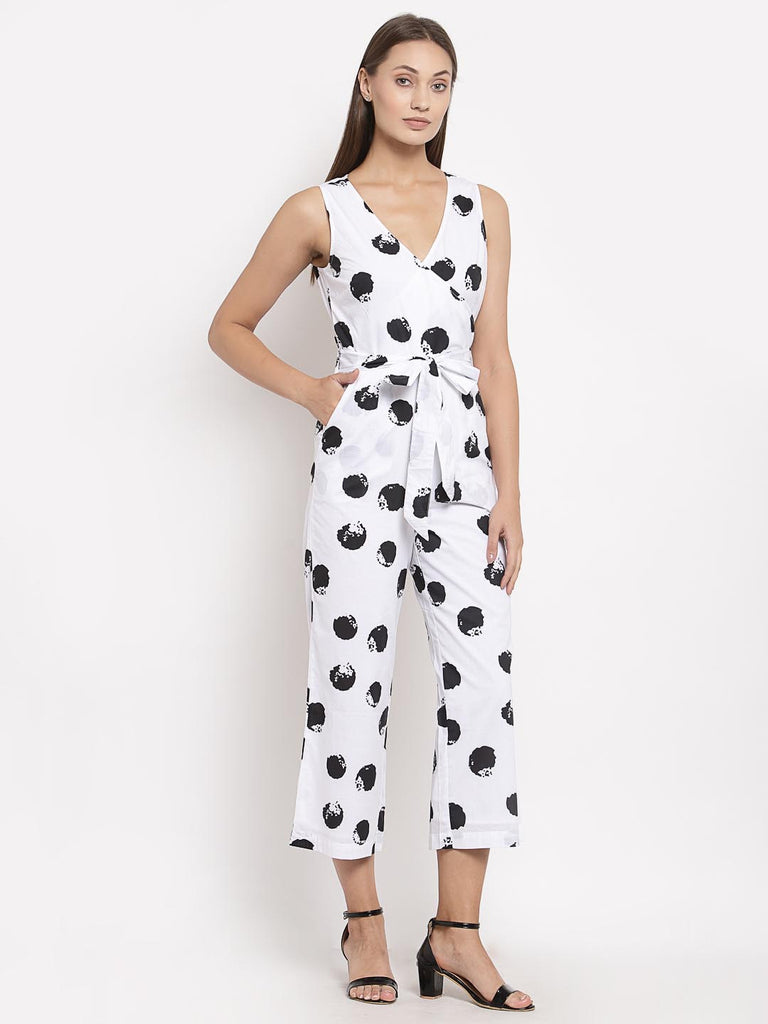 White Polka Dot Overlap Tie Knot Jumpsuit | Clothing |Ayro Lane