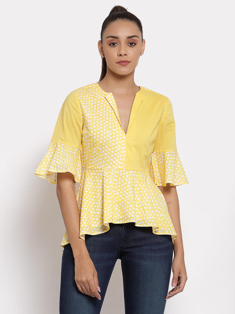 Yellow Mix Print Top | Tops & Shirts |Ayro Lane