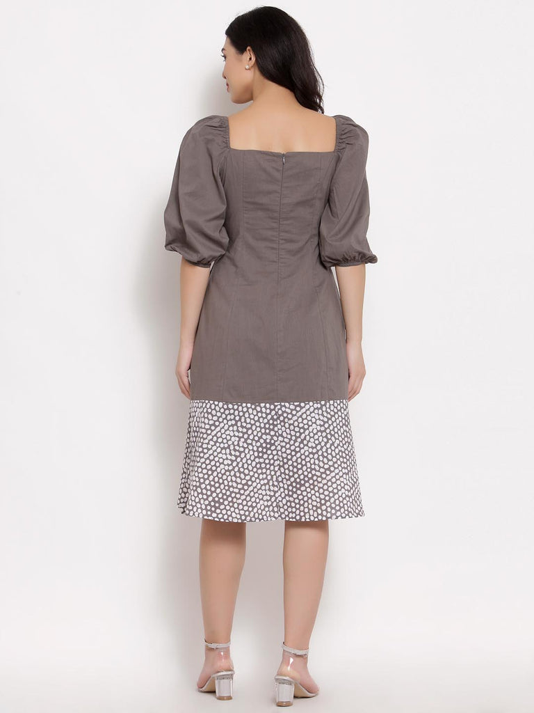 Grey Printed & Solid Mix Dress | Hem Dress |Ayro Lane