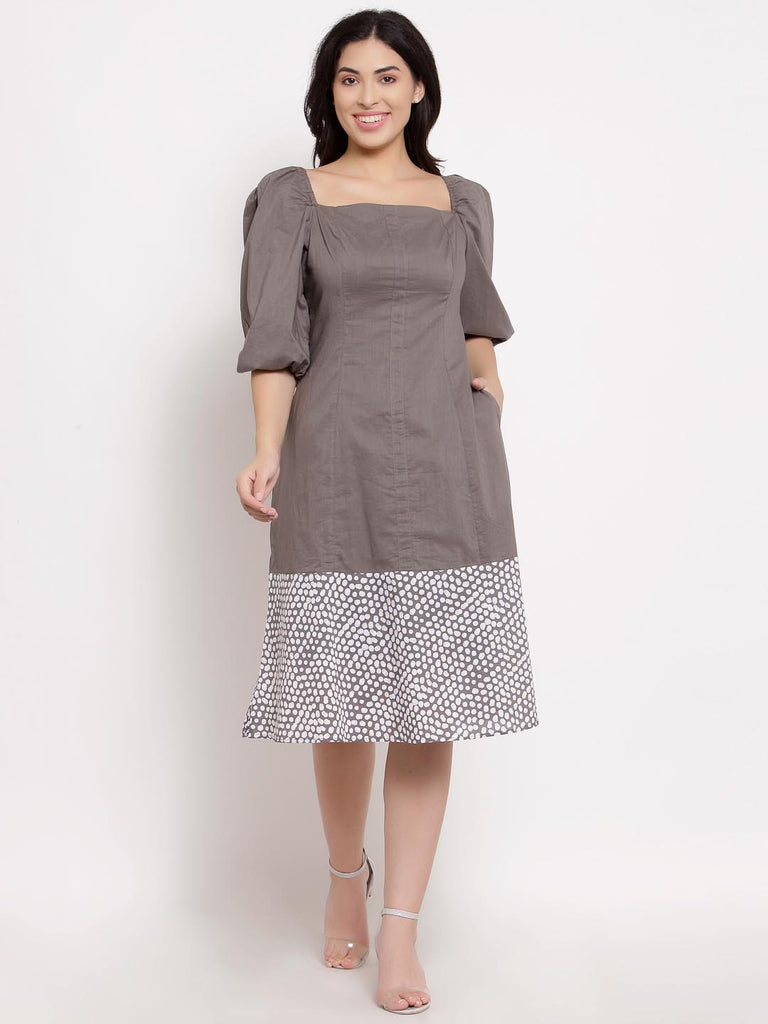 Grey Printed & Solid Mix Dress | Hem Dress |Ayro Lane