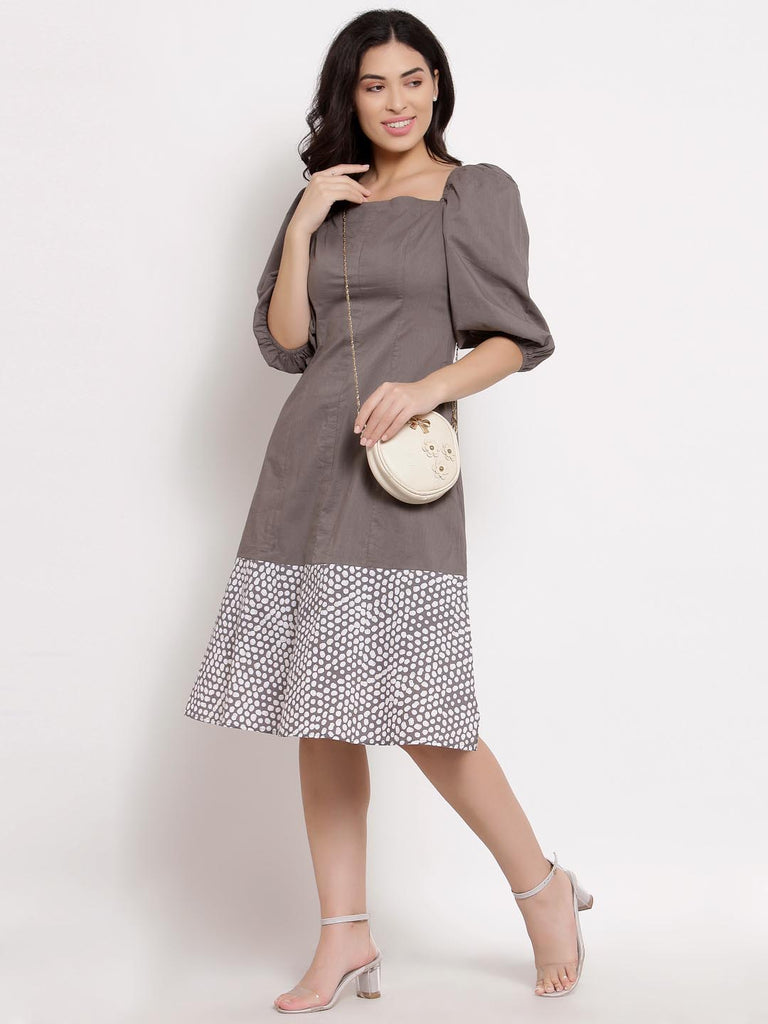 Grey Printed & Solid Mix Dress | Hem Dress |Ayro Lane