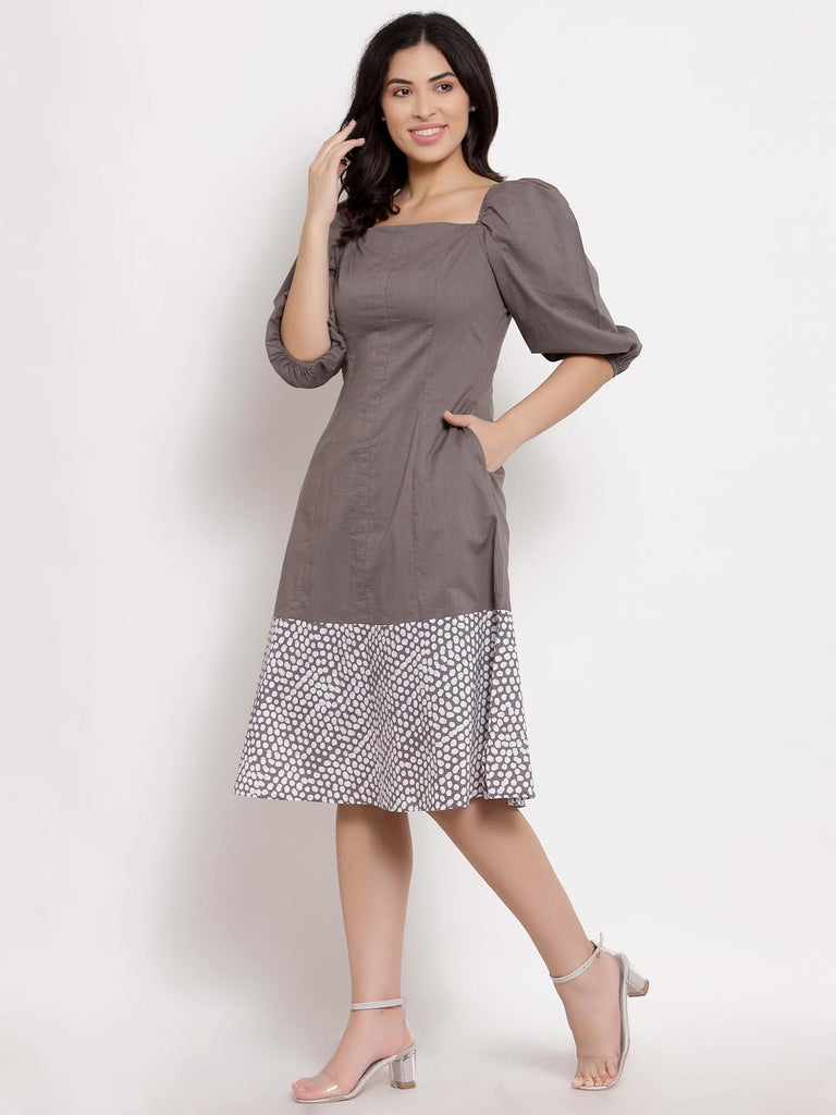 Grey Printed & Solid Mix Dress | Hem Dress |Ayro Lane
