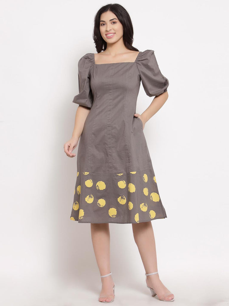 Grey Dot Printed & Solid Mix Dress | Hem Dress |Ayro Lane