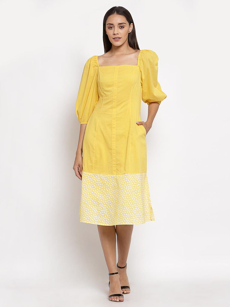 Yellow Printed & Solid Mix Dress | Hem Dress |Ayro Lane