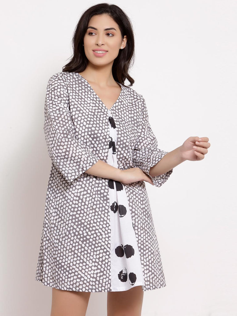 Grey Mix Print Dress | Hem Dress |Ayro Lane