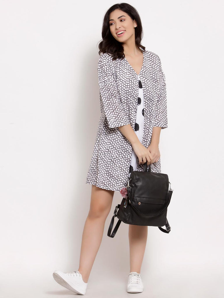 Grey Mix Print Dress | Hem Dress |Ayro Lane