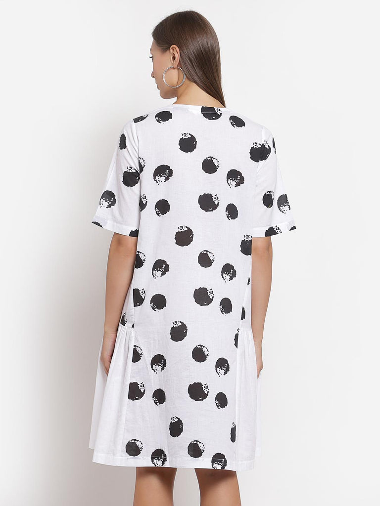 White Printed Gathers Dress | Hem Dress |Ayro Lane