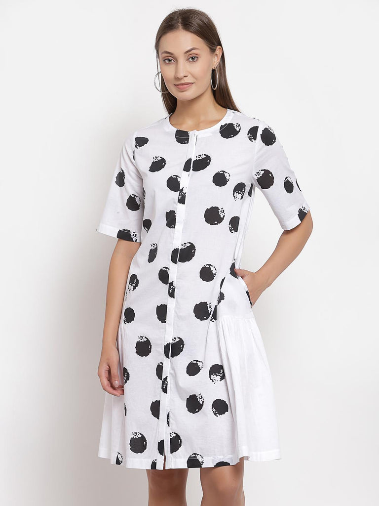 White Printed Gathers Dress | Hem Dress |Ayro Lane