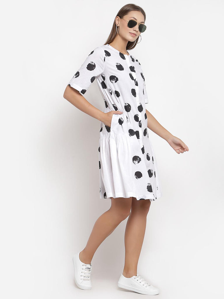 White Printed Gathers Dress | Hem Dress |Ayro Lane