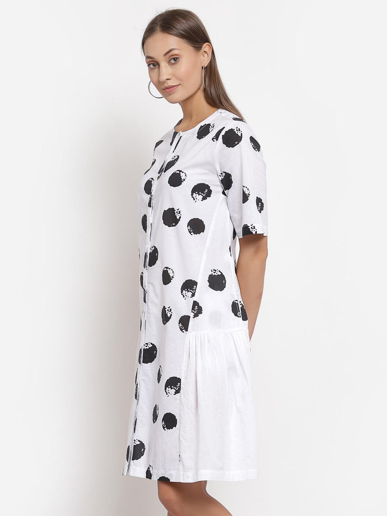 White Printed Gathers Dress | Hem Dress |Ayro Lane