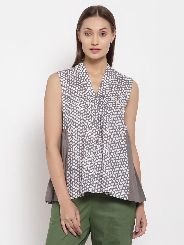 Grey Printed A Line Top | Tops & Shirts |Ayro Lane