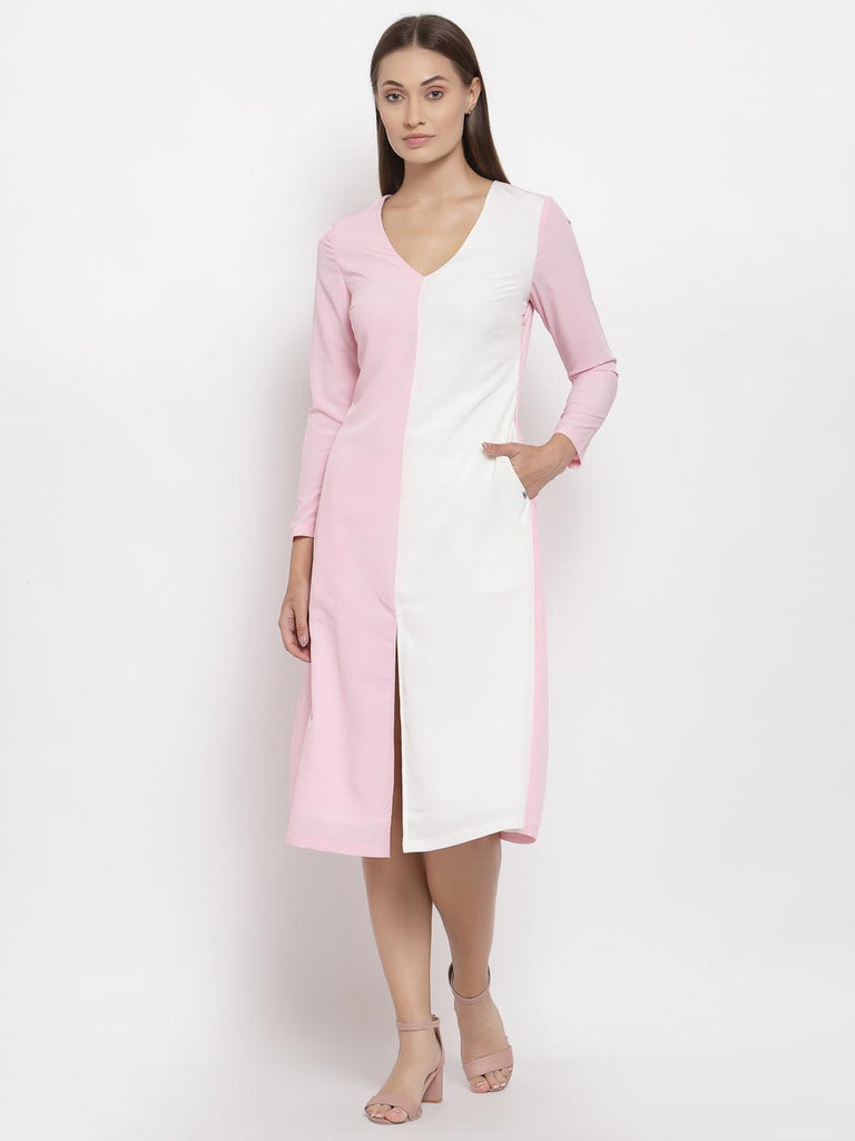 Pink White Colour Block Dress | Hem Dress |Ayro Lane