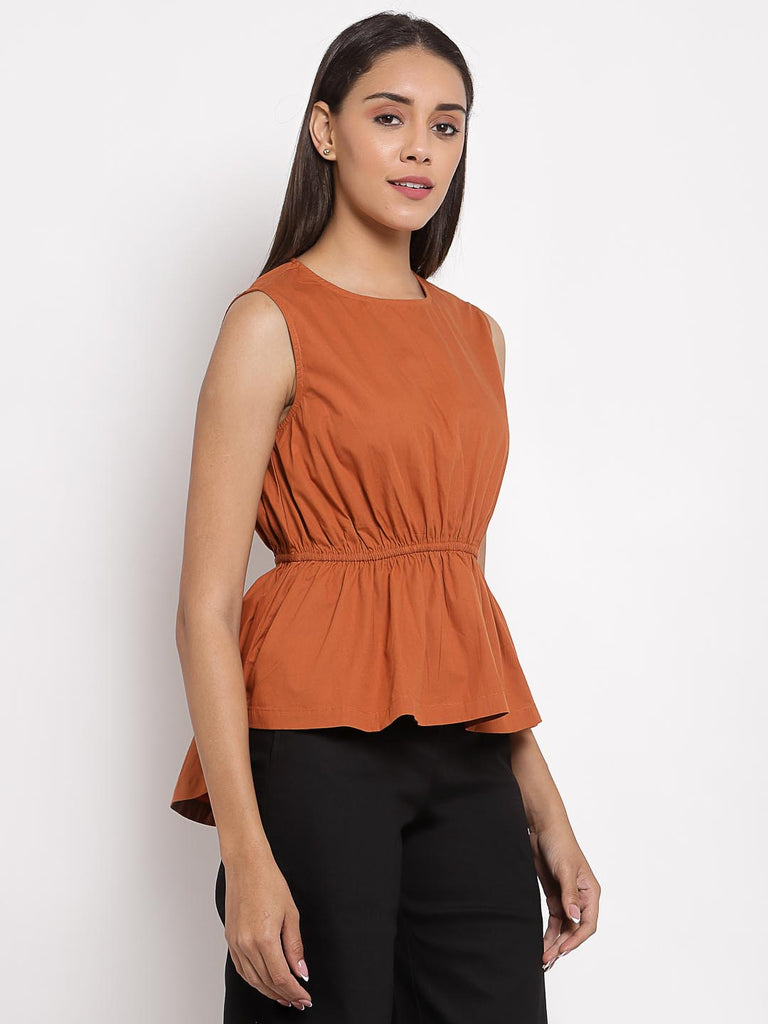 Rust Elasticated High Low | Tops & Shirts |Ayro Lane