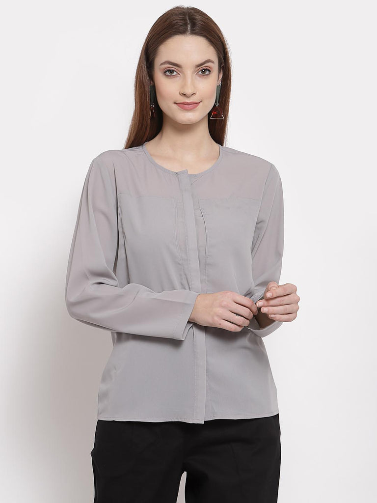 Grey Patched Pocket Top | Tops & Shirts |Ayro Lane