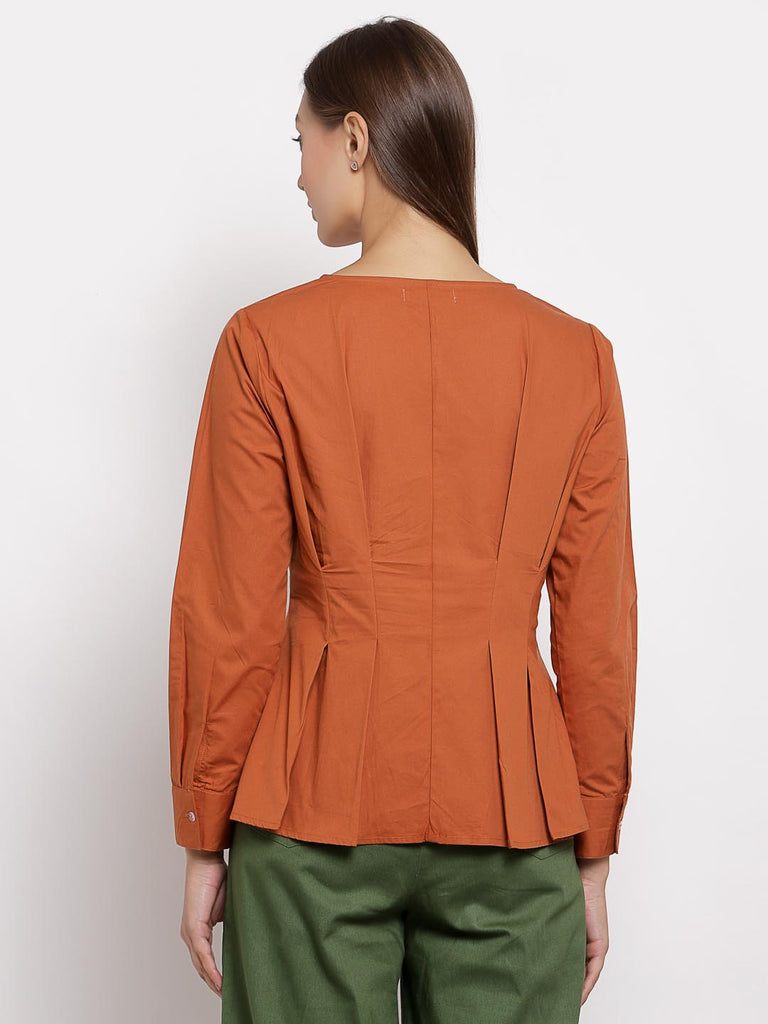 Rust Boat Neck Pleated Top | Tops & Shirts |Ayro Lane