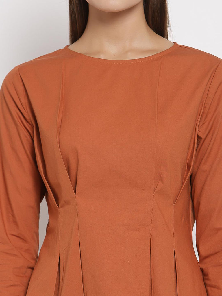 Rust Boat Neck Pleated Top | Tops & Shirts |Ayro Lane