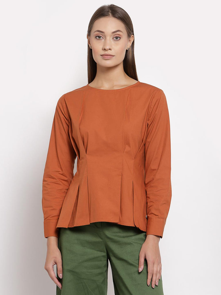 Rust Boat Neck Pleated Top | Tops & Shirts |Ayro Lane