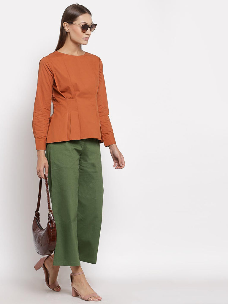 Rust Boat Neck Pleated Top | Tops & Shirts |Ayro Lane