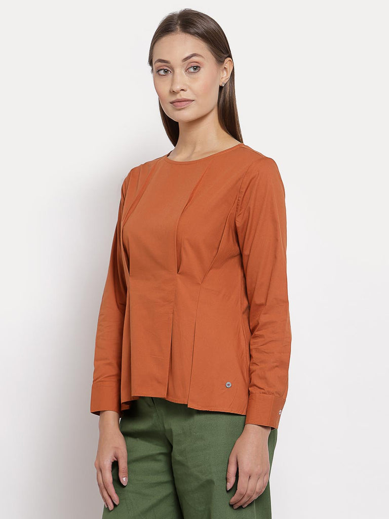 Rust Boat Neck Pleated Top | Tops & Shirts |Ayro Lane