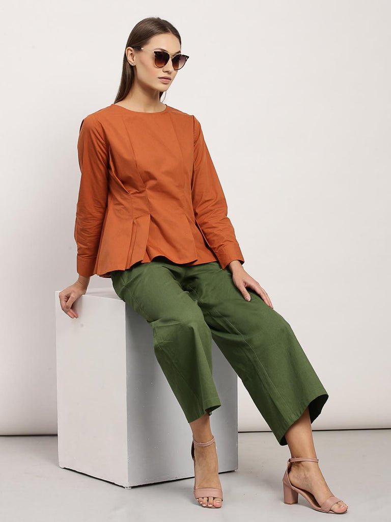 Rust Boat Neck Pleated Top | Tops & Shirts |Ayro Lane