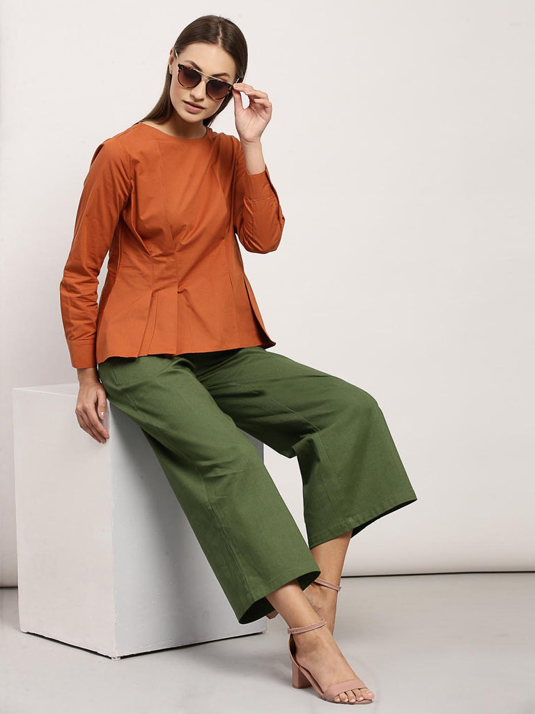 Rust Boat Neck Pleated Top | Tops & Shirts |Ayro Lane