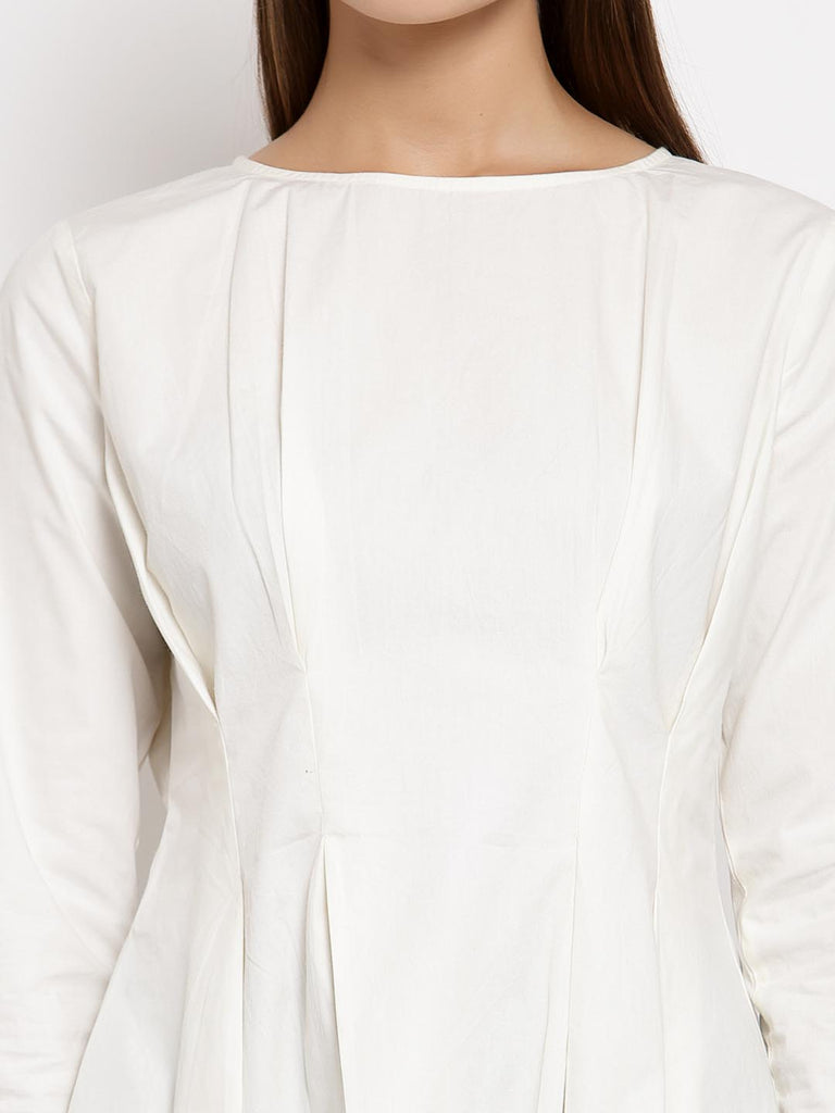 Snow White Boat Neck Pleated Top | Tops & Shirts |Ayro Lane