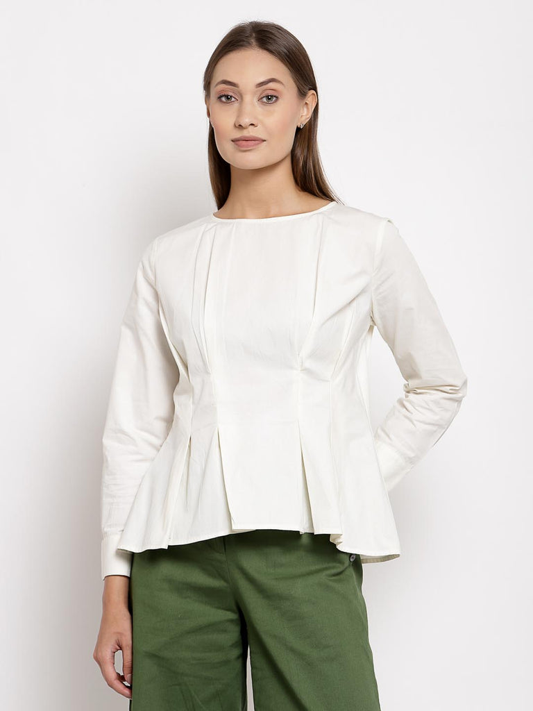 Snow White Boat Neck Pleated Top | Tops & Shirts |Ayro Lane