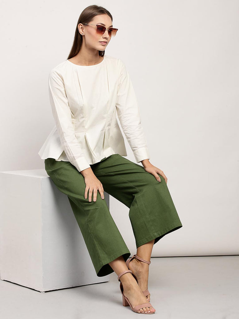 Snow White Boat Neck Pleated Top | Tops & Shirts |Ayro Lane