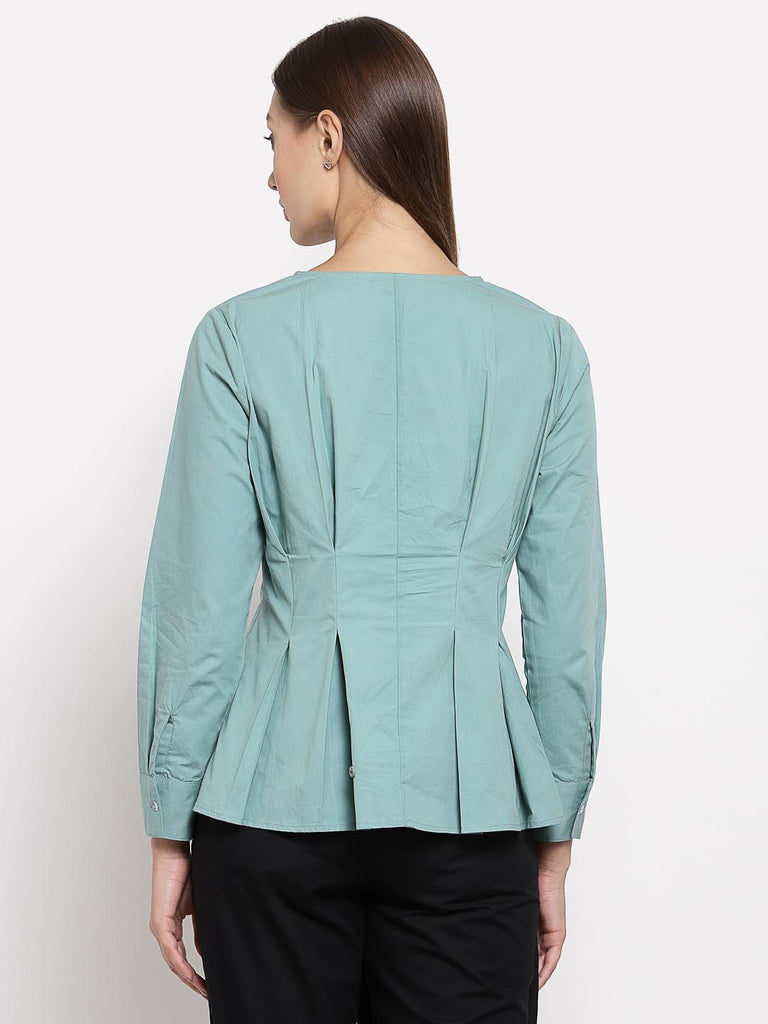 Turquoise Boat Neck Pleated Top | Tops & Shirts |Ayro Lane