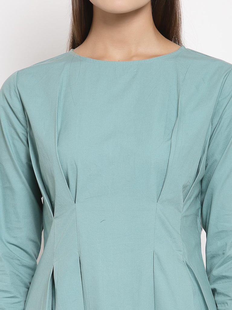 Turquoise Boat Neck Pleated Top | Tops & Shirts |Ayro Lane