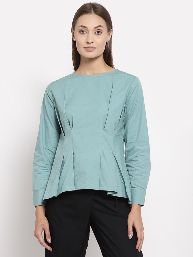 Turquoise Boat Neck Pleated Top | Tops & Shirts |Ayro Lane