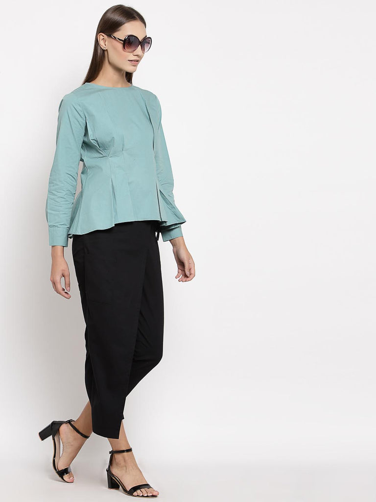 Turquoise Boat Neck Pleated Top | Tops & Shirts |Ayro Lane