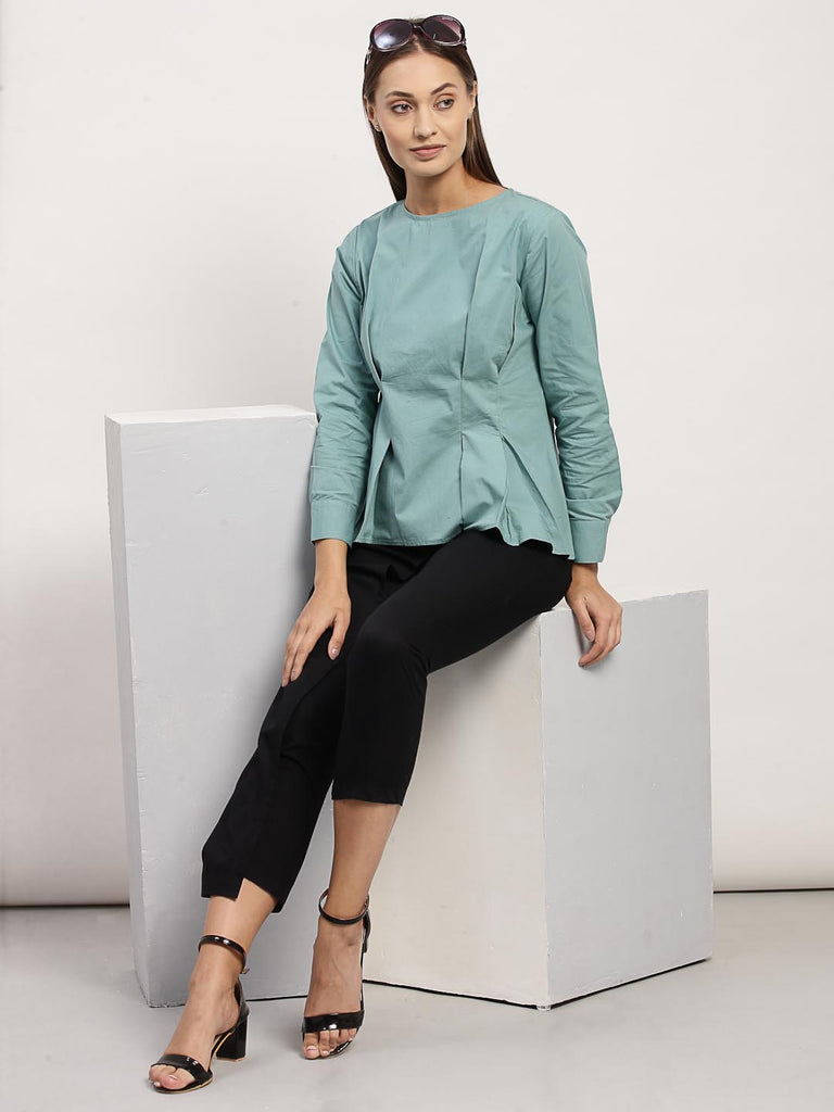 Turquoise Boat Neck Pleated Top | Tops & Shirts |Ayro Lane