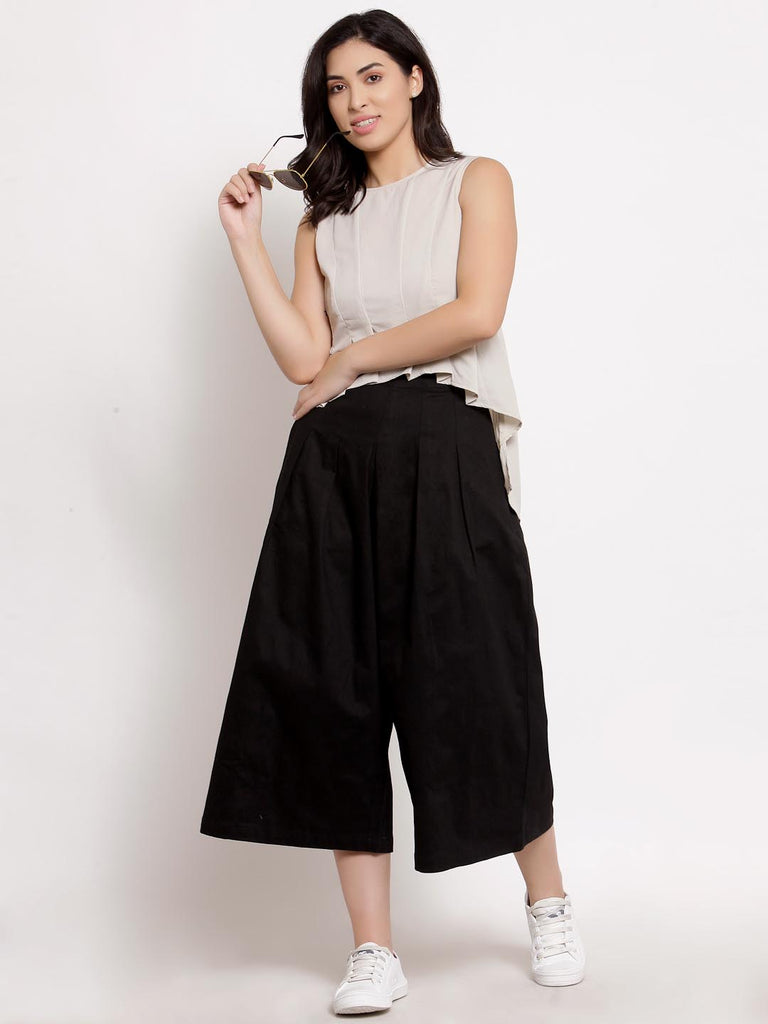 Black Calf Length Box Pleated Pants | Clothing |Ayro Lane