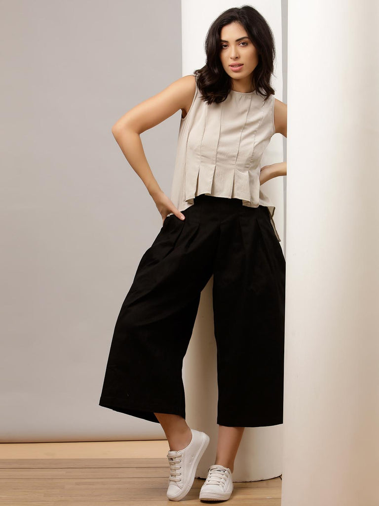 Black Calf Length Box Pleated Pants | Clothing |Ayro Lane