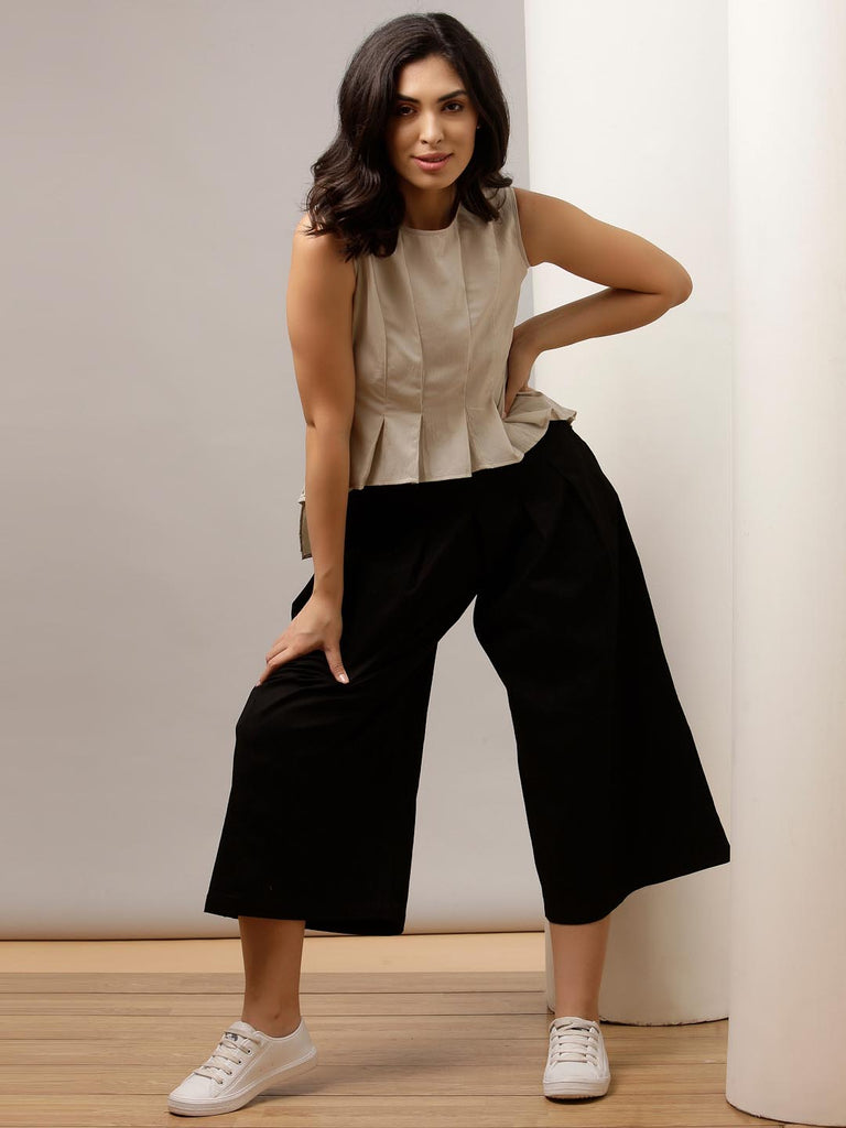 Black Calf Length Box Pleated Pants | Clothing |Ayro Lane