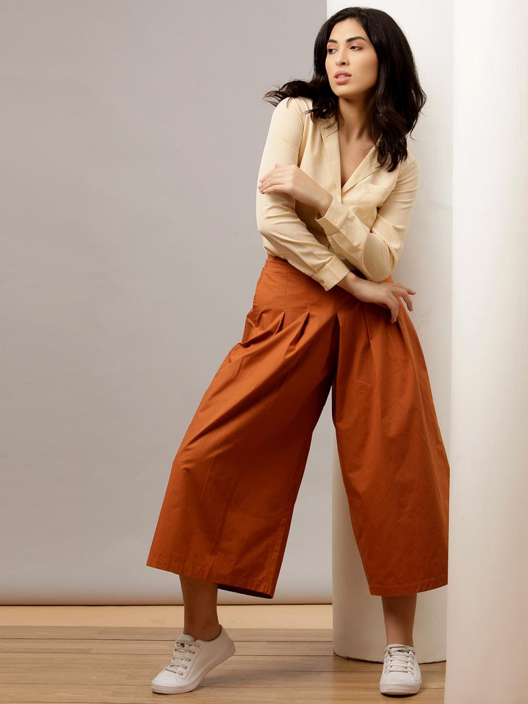 Rust Calf Length Box Pleated Pants | Clothing |Ayro Lane