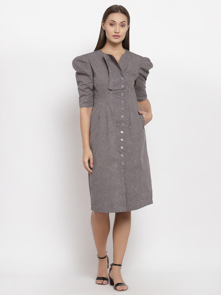 Grey Printed Collar Dress | Hem Dress |Ayro Lane