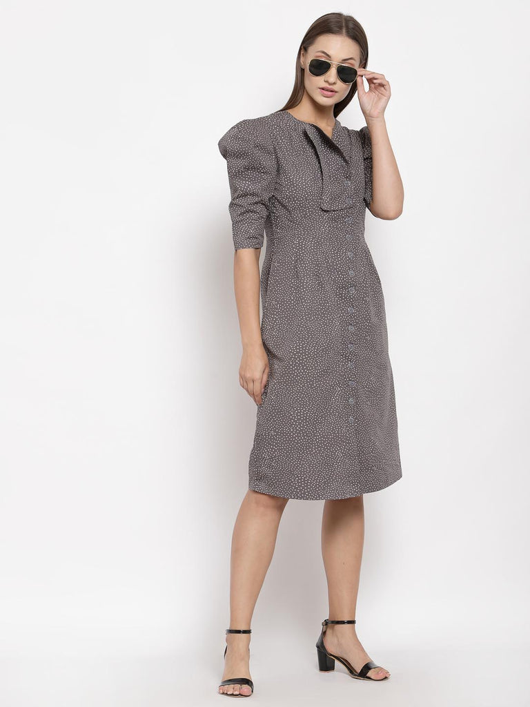 Grey Printed Collar Dress | Hem Dress |Ayro Lane