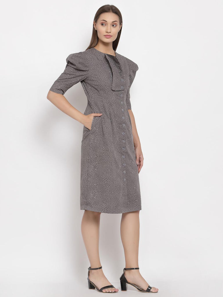 Grey Printed Collar Dress | Hem Dress |Ayro Lane