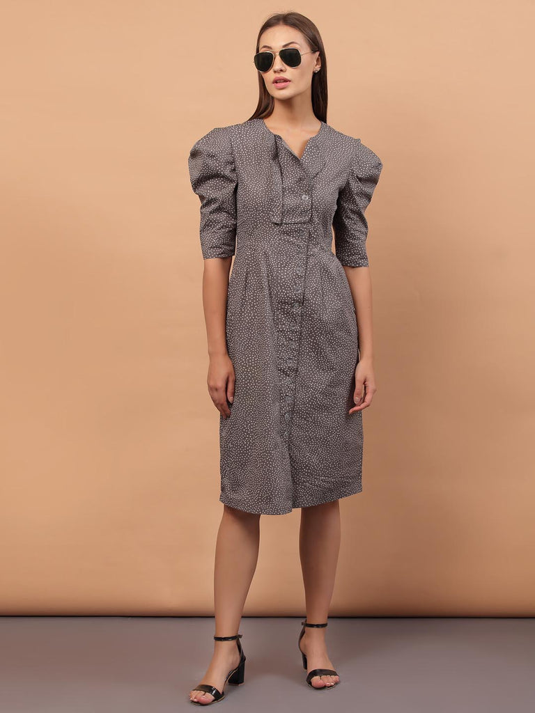 Grey Printed Collar Dress | Hem Dress |Ayro Lane