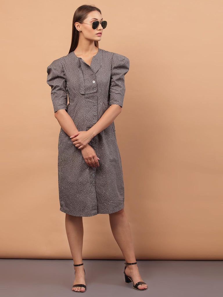 Grey Printed Collar Dress | Hem Dress |Ayro Lane