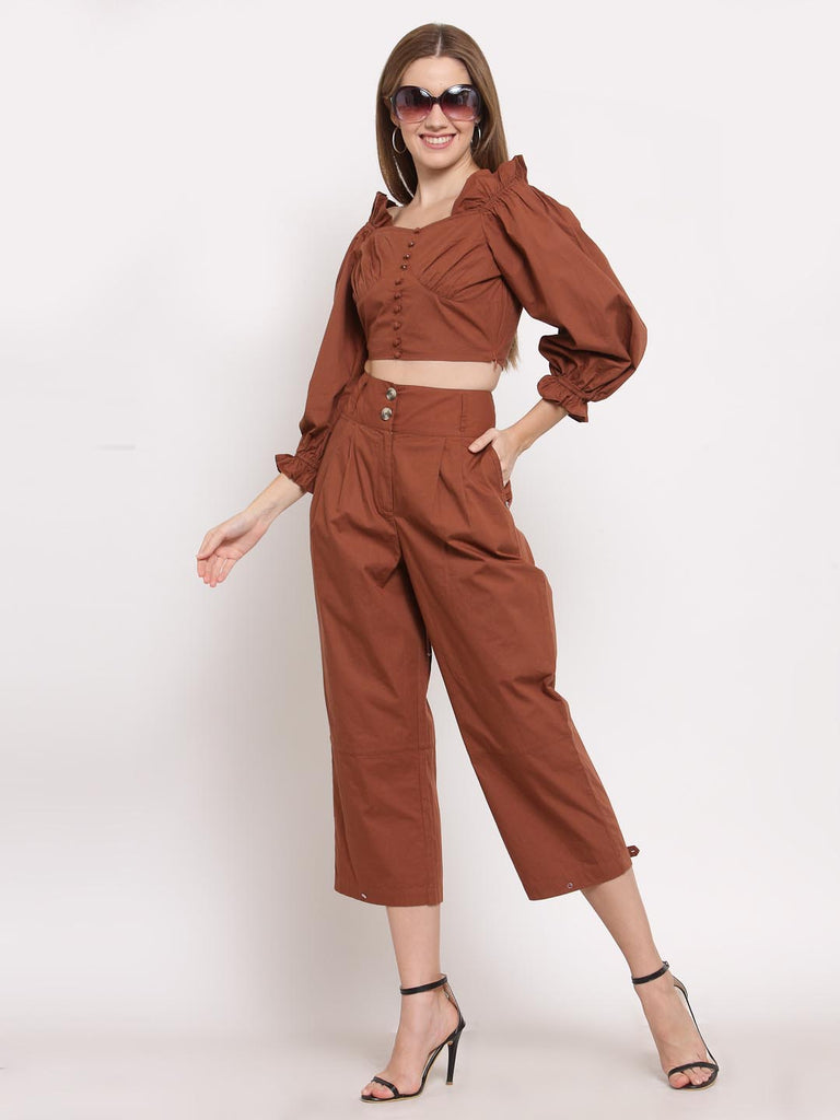 Dark Brown Pleated Broad Waist Band Pants | Clothing |Ayro Lane