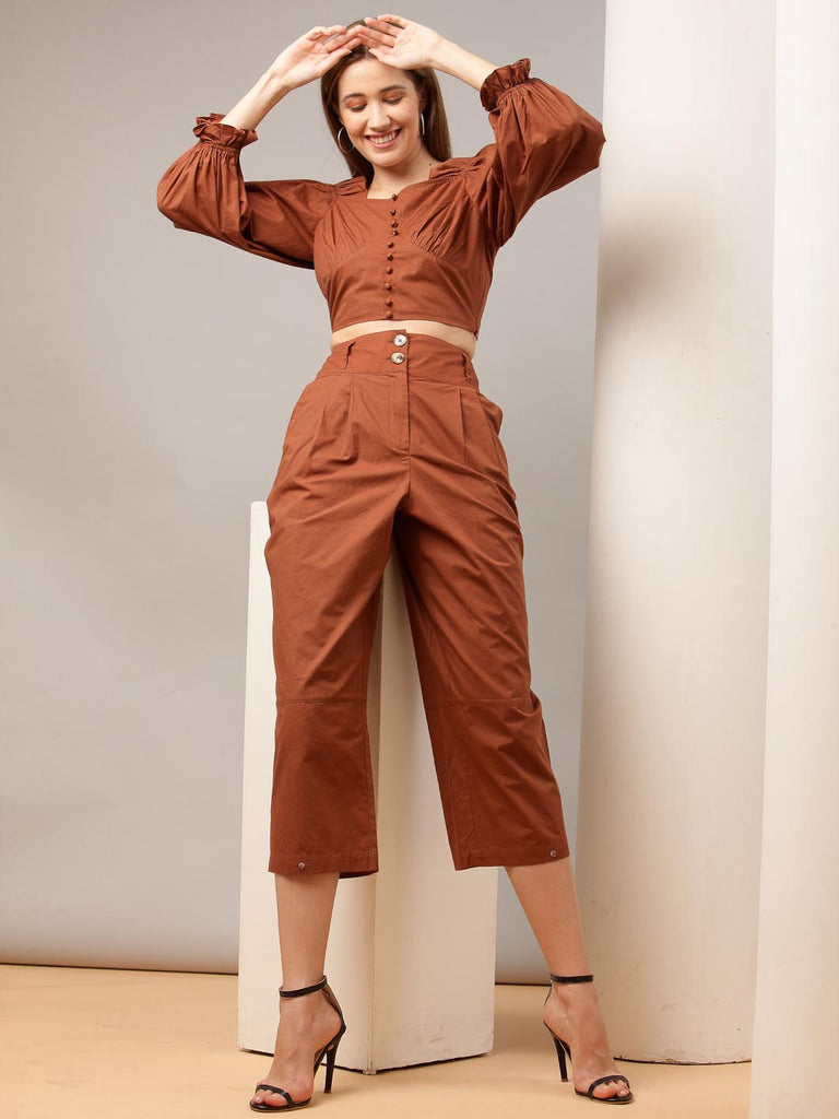 Dark Brown Pleated Broad Waist Band Pants | Clothing |Ayro Lane